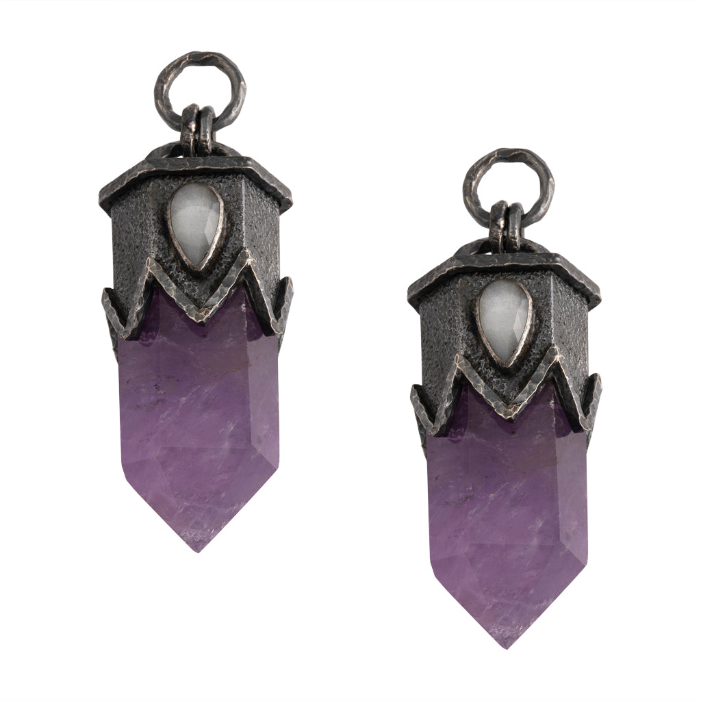 Moonstone &amp; Amethyst Crystal Talisman Dangles