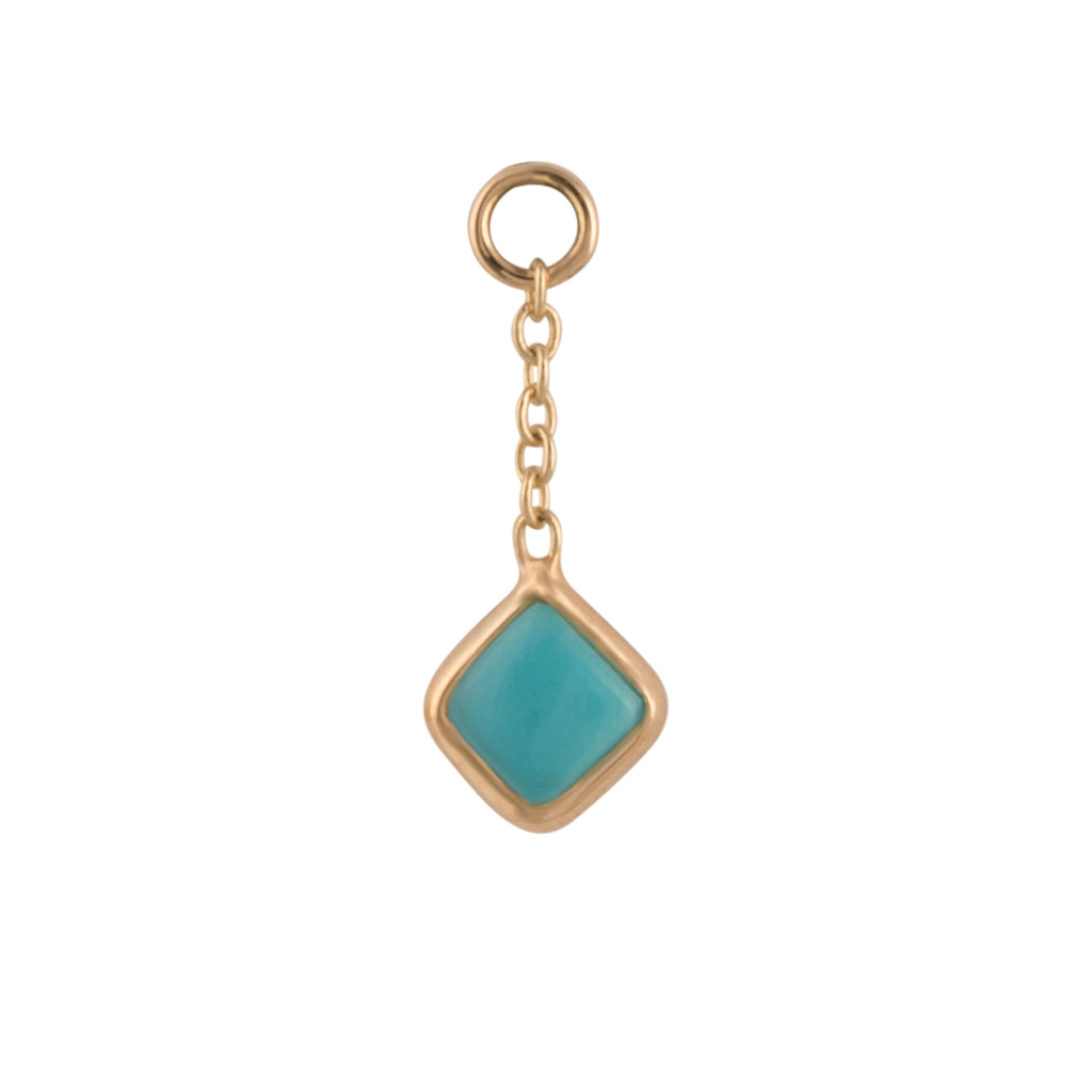 12mm Solid Gold Turquoise Square Charm