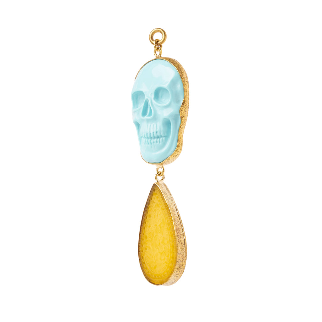 Turquoise &amp; Lemon Quartz Skull Dangles