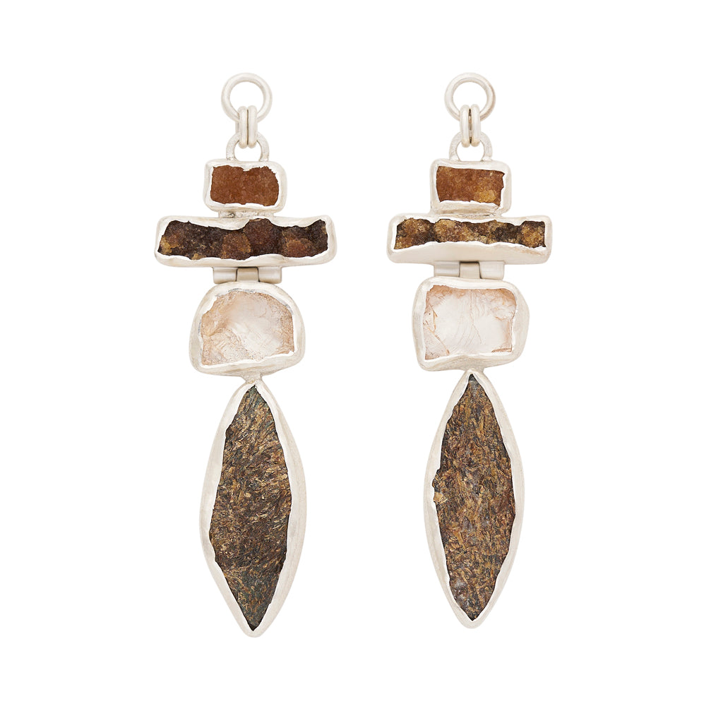 Rough Face Rose Quartz, Citrine &amp; Mica Ear Weights