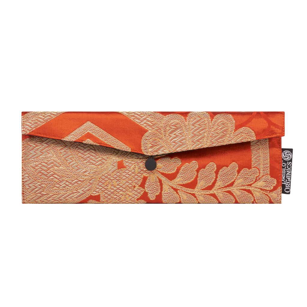 Burnt Orange &amp; Gold Floral Recycled Kimono Jewelry Pouch