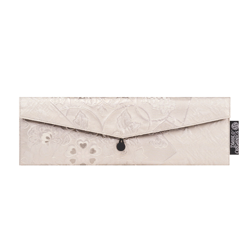 White &amp; Silver Flower Recycled Kimono Jewelry Pouch