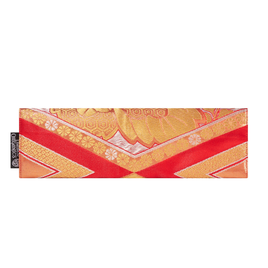 Red &amp; Gold Flower Recycled Kimono Jewelry Pouch