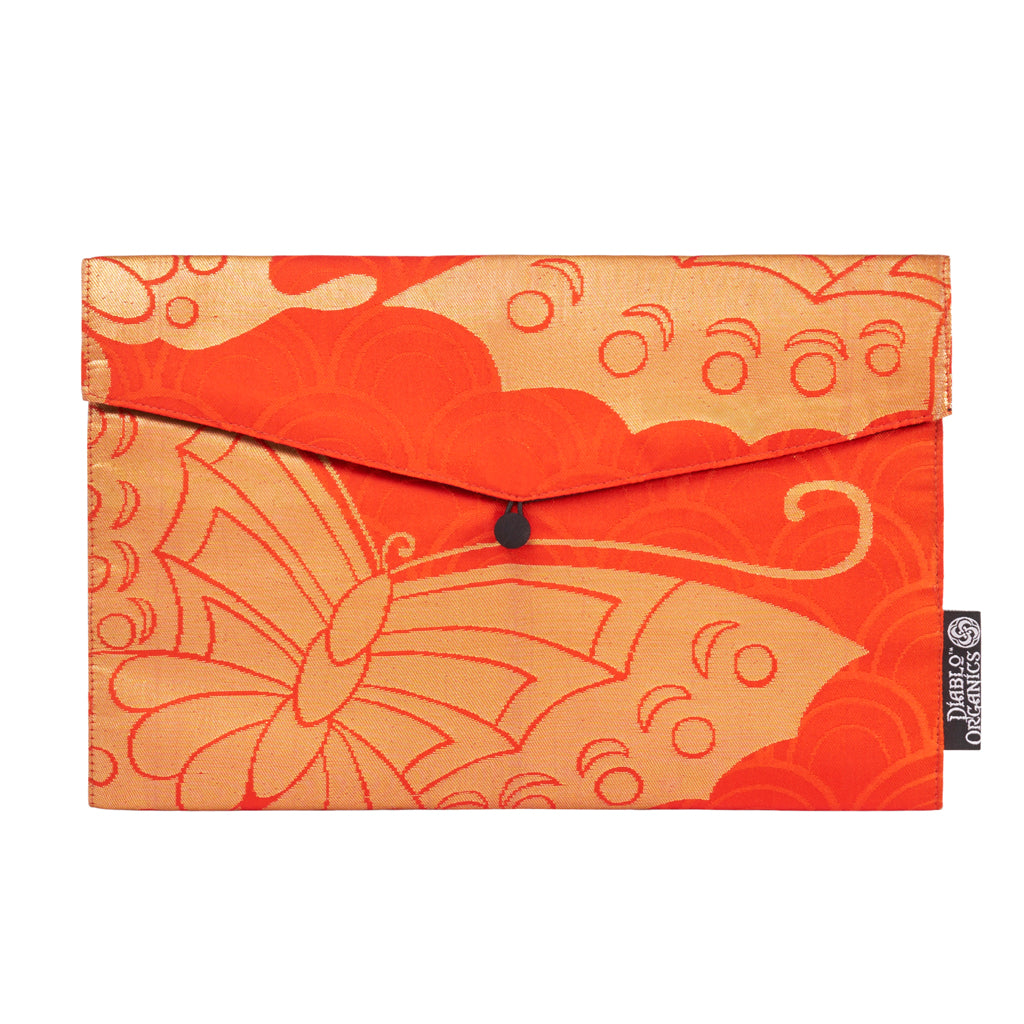 Orange &amp; Bronze Butterfly Recycled Kimono Jewelry Pouch