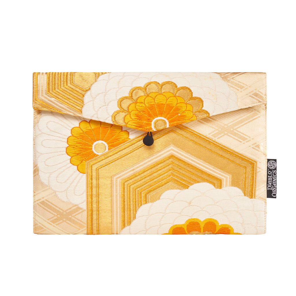 Orange, Gold, Floral Recycled Kimono Jewelry Pouch