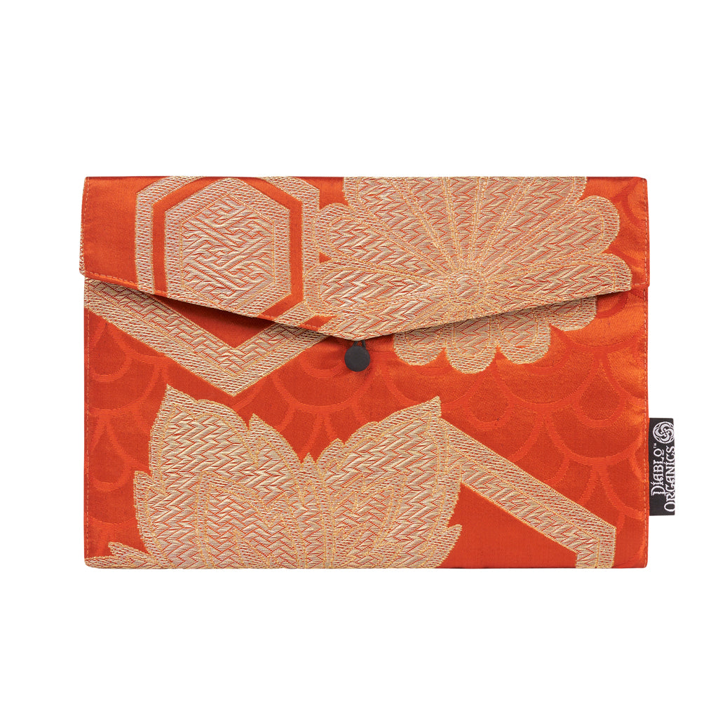 Burnt Orange &amp; Gold Floral Recycled Kimono Jewelry Pouch