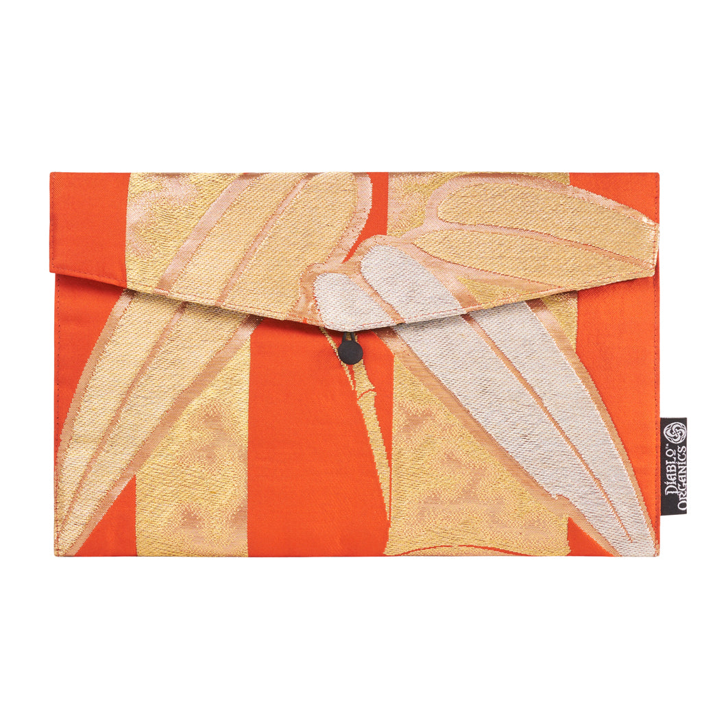 Orange, Gold &amp; Silver Bamboo Recycled Kimono Jewelry Pouch