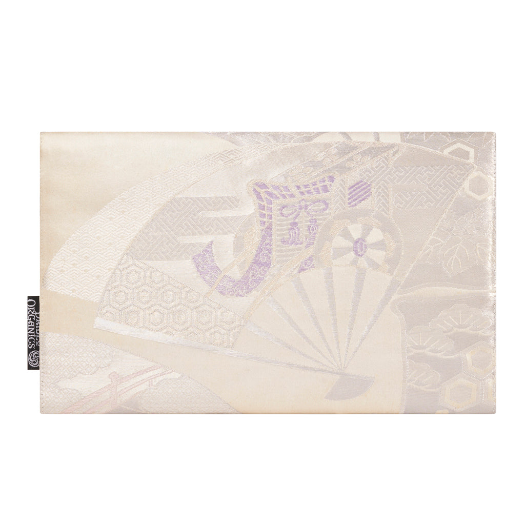 White &amp; Purple Fan Recycled Kimono Jewelry Pouch