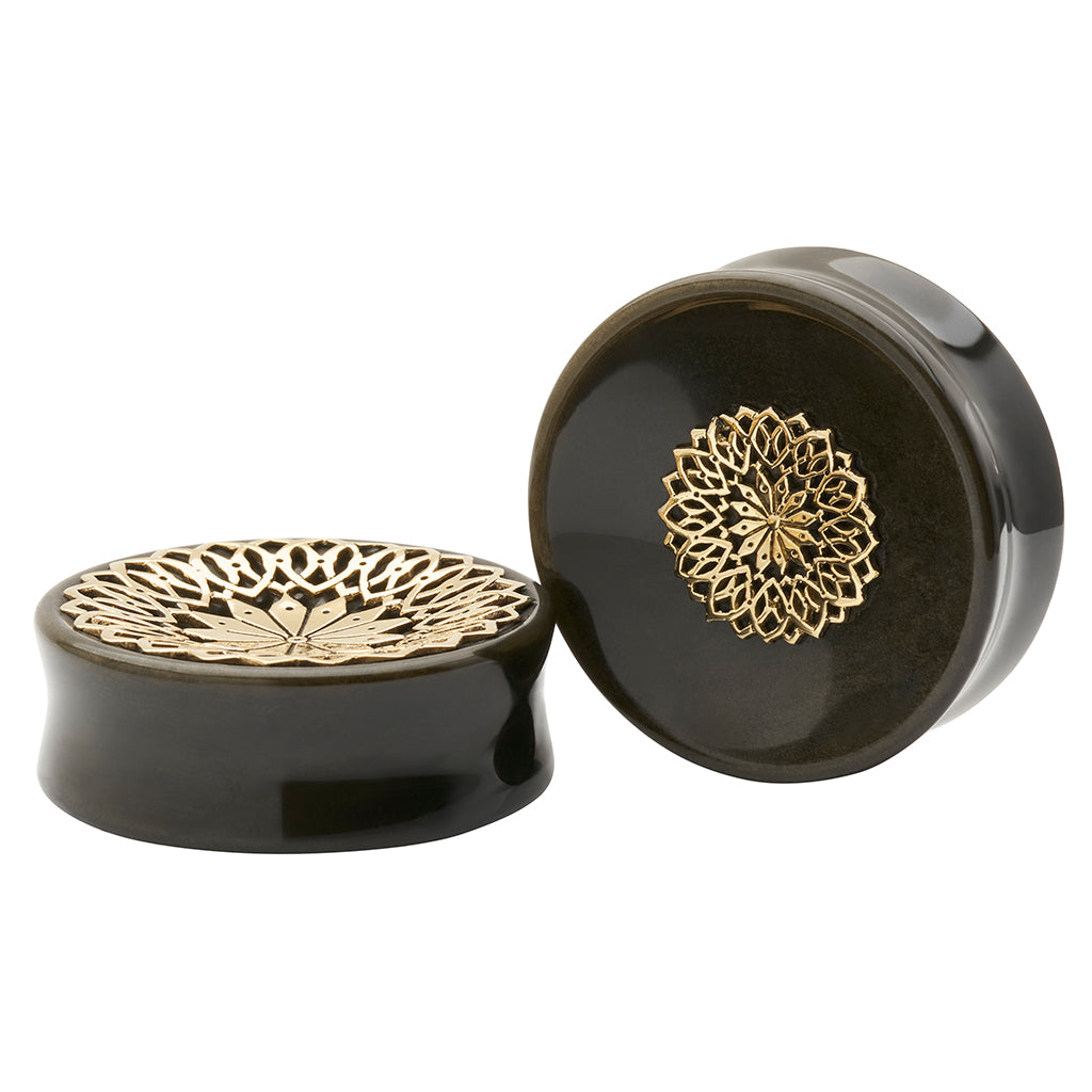 Goldsheen Obsidian Mandala Stone Inlay Plugs