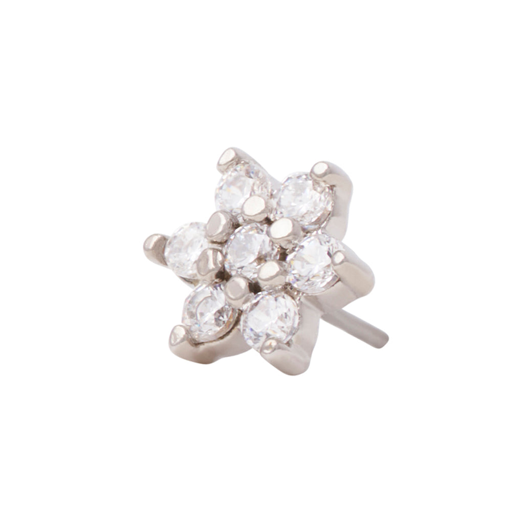 White Rhodium Silver Flower CZ Pin 18g/16g