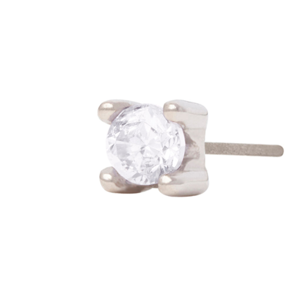 White Rhodium Silver 2mm Single CZ Pin 18g/16g