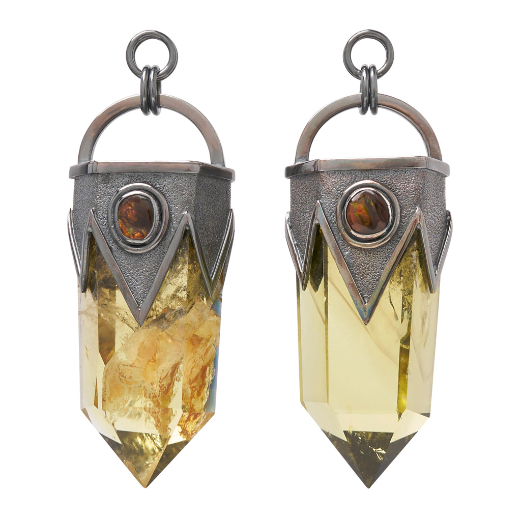 Fire Agate &amp; Citrine Dangles