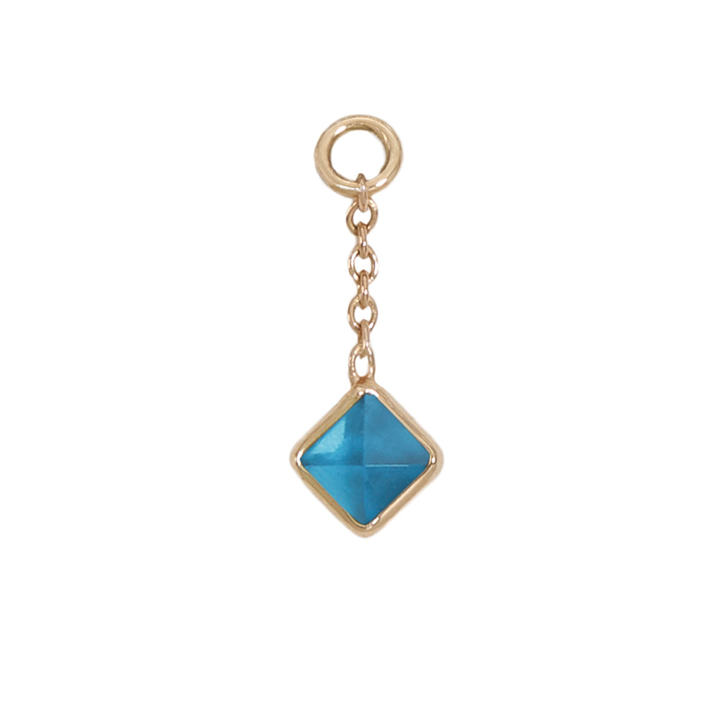 12mm Solid Gold Square Blue Topaz Charm