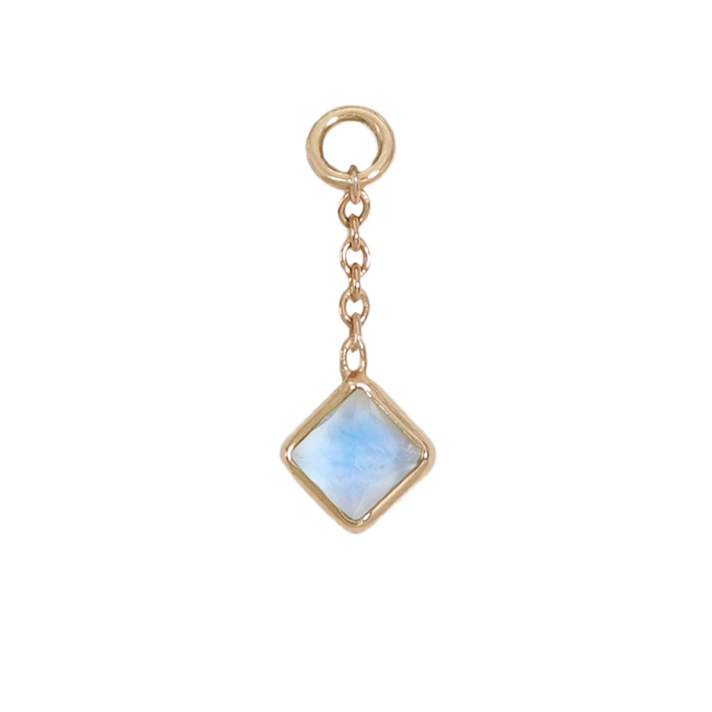 12mm Solid Gold Square Rainbow Moonstone Charm