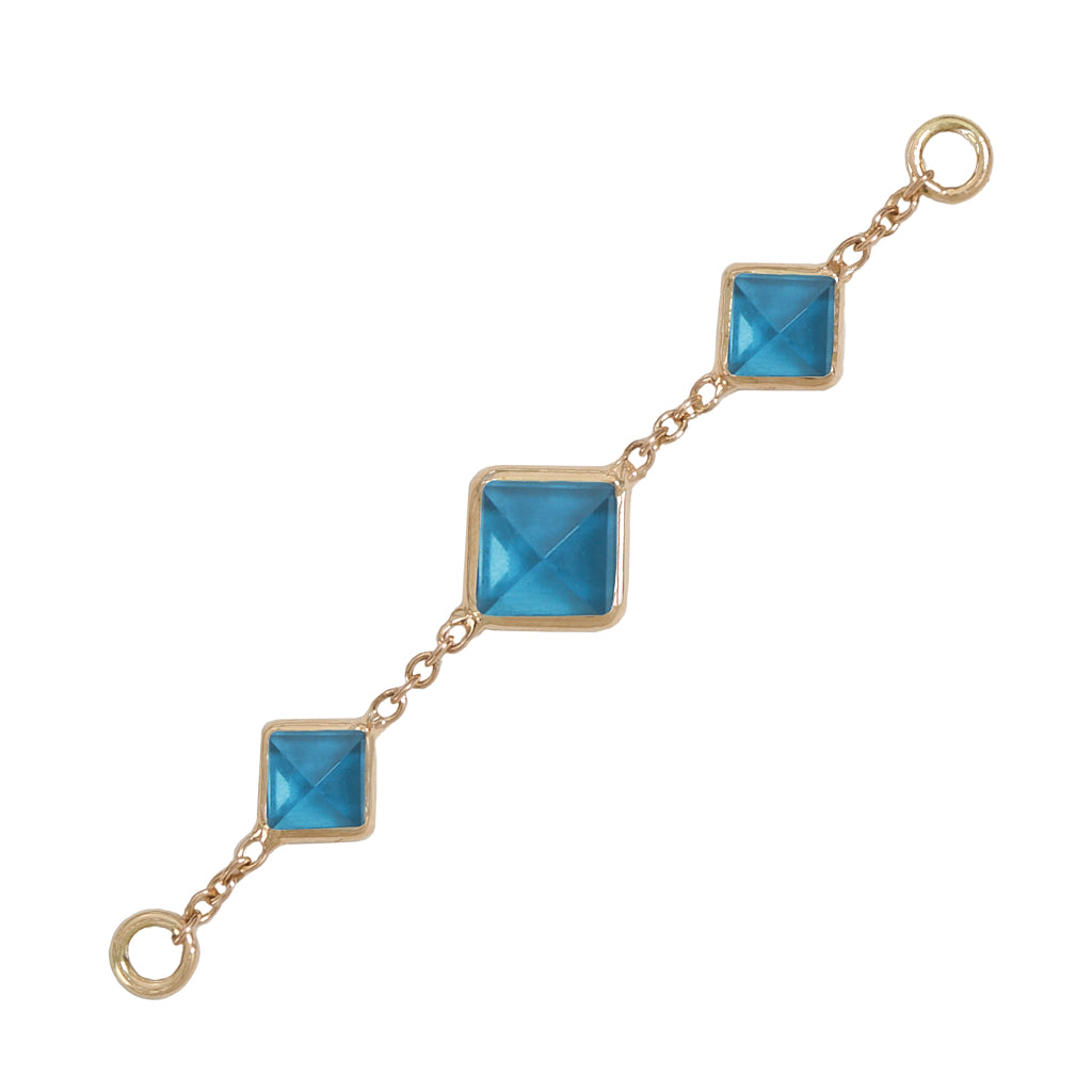 Solid Gold 14k Blue Topaz Triple Square 35mm Chain