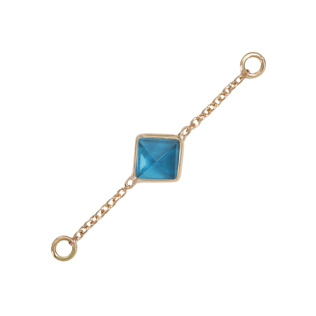 Solid Gold 14k Blue Topaz 25mm Chain