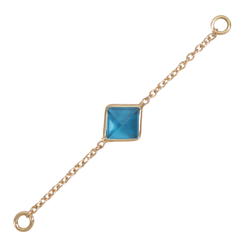 Solid Gold 14k Blue Topaz 35mm Chain