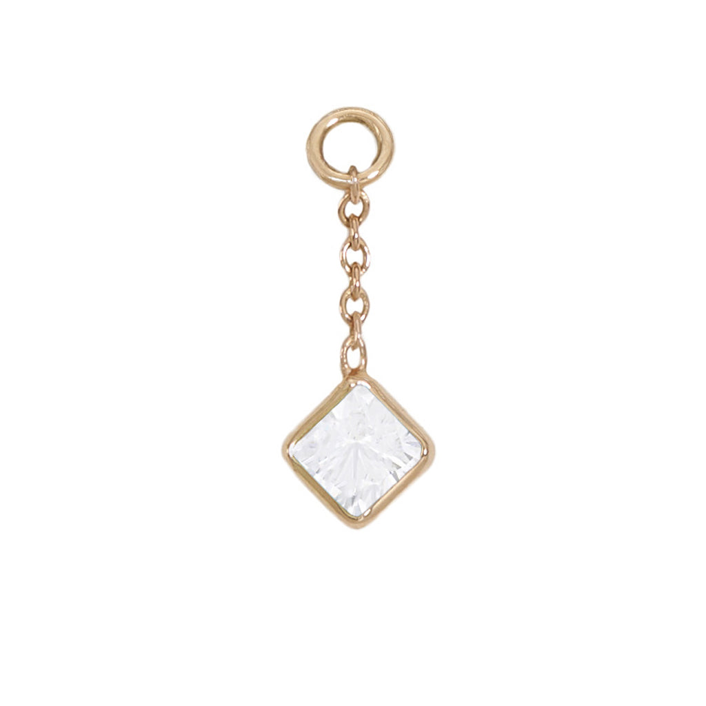 12mm Solid Gold Square Moissanite Charm